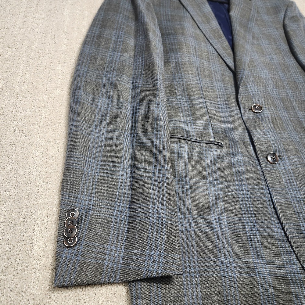 Jos A Bank Linen Blend Blazer Men 40 Long Plaid Brrr Cooling Tailored Fit Modern